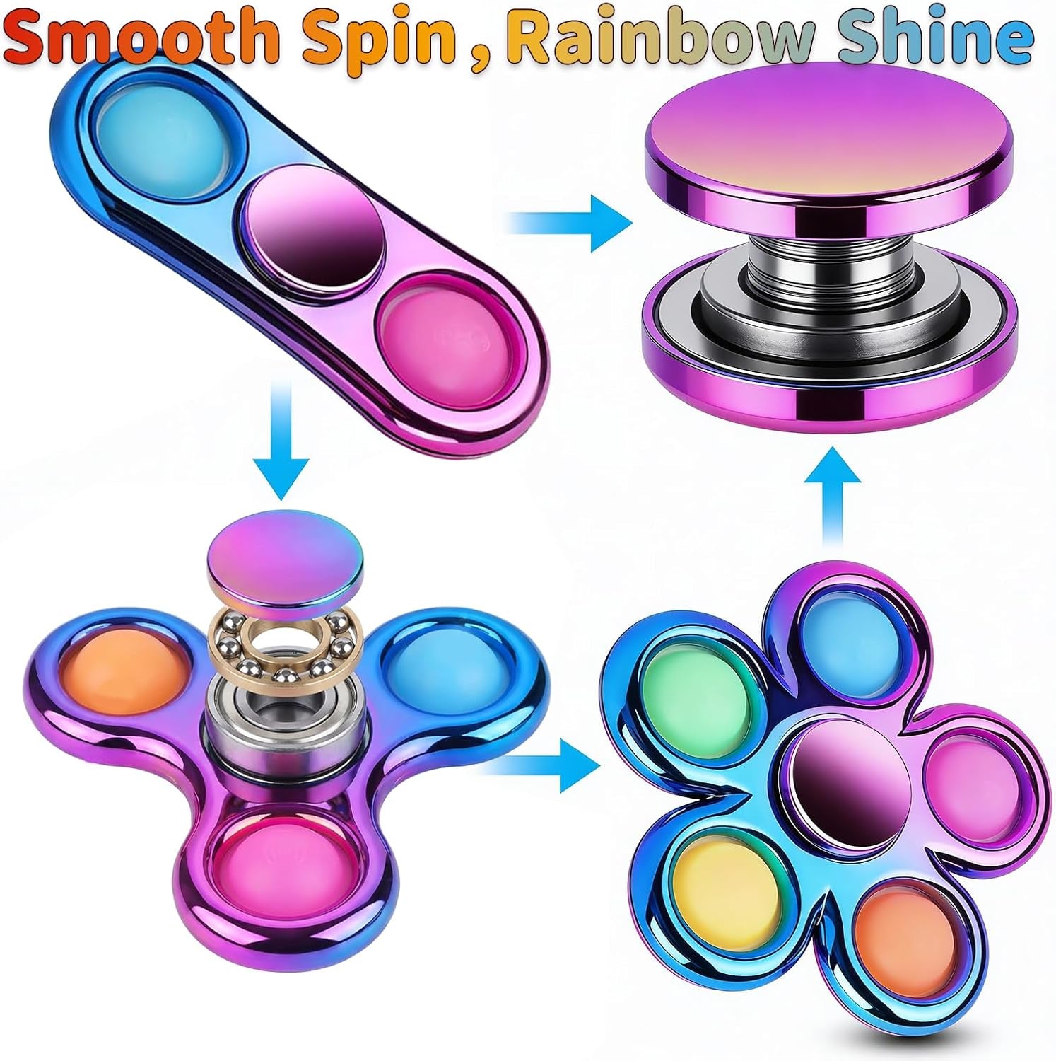 Stress Relief Fidget Toy 3-Pack - Pop Fidget Spinner for Kids & Adults, Perfect for Autism and ADHD Sensory Play