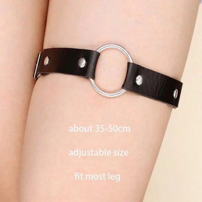 Sexy Leather Heart Belt Elastic Leg Thigh Garter Girl Women Harness Goth Accessories Black Gothic Rivet Punk Anklet