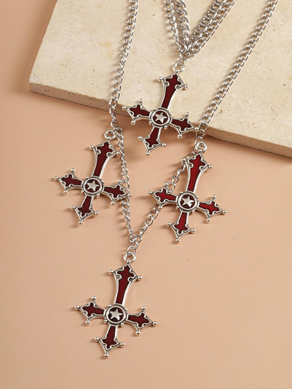 Gothic Red Goth Cross Necklace, Gothic Goth Emo Necklace, Grunge Costume Jewelry, Christmas Jewelry Gift for Women