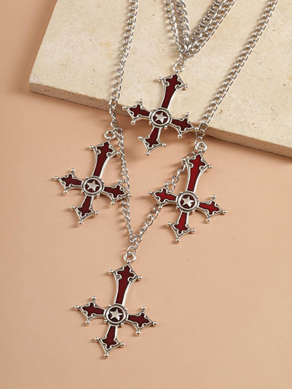 Gothic Red Goth Cross Necklace, Gothic Goth Emo Necklace, Grunge Costume Jewelry, Christmas Jewelry Gift for Women