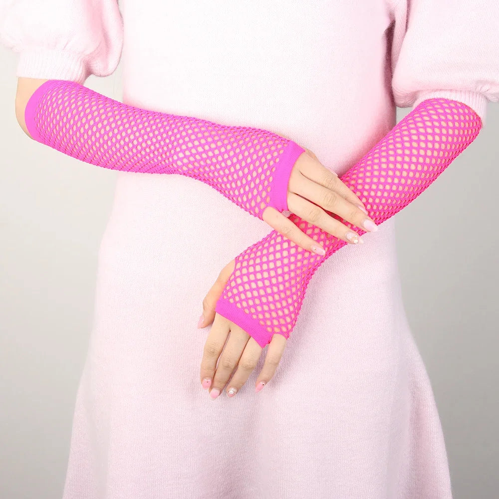 Edgy Fishnet Fingerless Gloves for Women - Punk Goth Hollow Out Disco Style