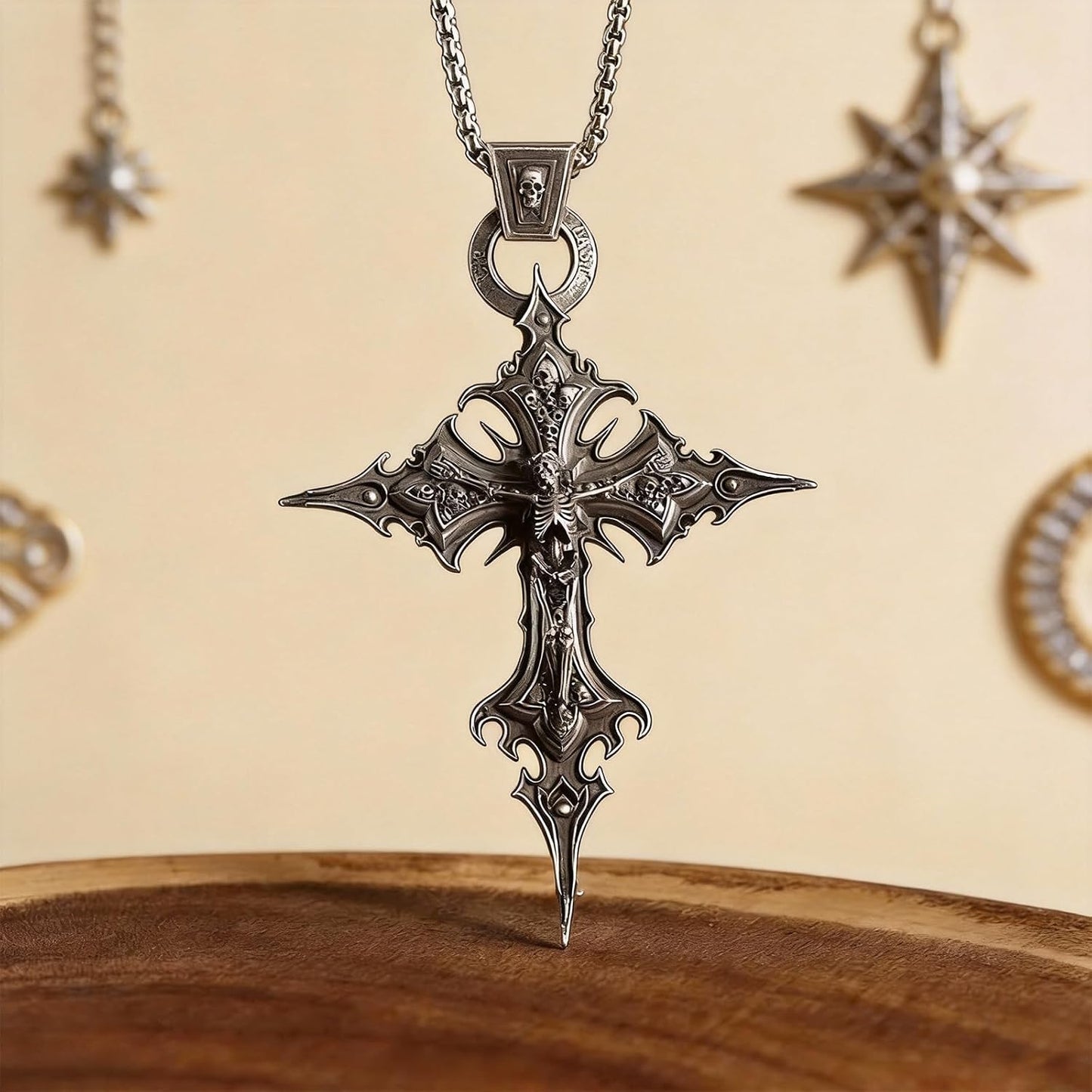 Cluksik gothic cross necklace with dark metal design, perfect for grunge and emo fashion, daily wear or special occasions.