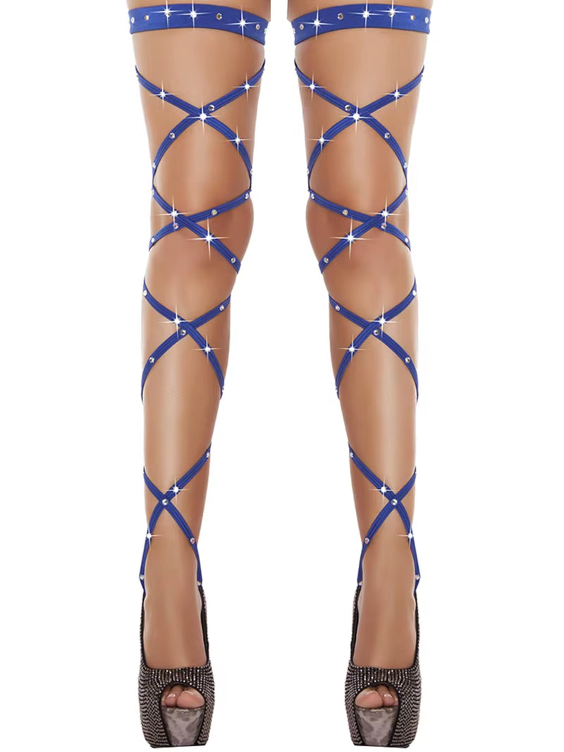 Ravishing Rhinestone-Embellished Transparent Fishnet Thigh-High Stockings for Unforgettable Rave Elegance
