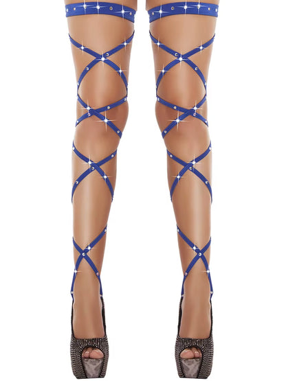 Ravishing Rhinestone-Embellished Transparent Fishnet Thigh-High Stockings for Unforgettable Rave Elegance