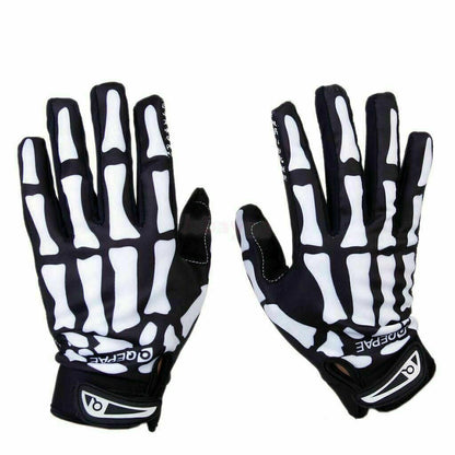 Gothic biker skeleton bone full finger gloves for racing, cycling, and mechanics, featuring skull and bone design for a bold look.