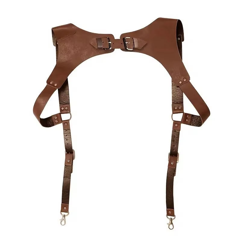 Punk Black Leather Chest Suspenders for Men - Adjustable Buckle Shoulder Straps for Club, Party, and Rave Costumes