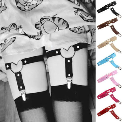 Punk Goth PU Leather Elastic Garter Belt Leg Thigh Ring Suspender Stockings Belt Leg Chain Harness Heart Body Jewelry