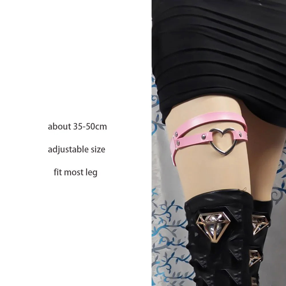 Sexy Leather Heart Belt Elastic Leg Thigh Garter Girl Women Harness Goth Accessories Black Gothic Rivet Punk Anklet