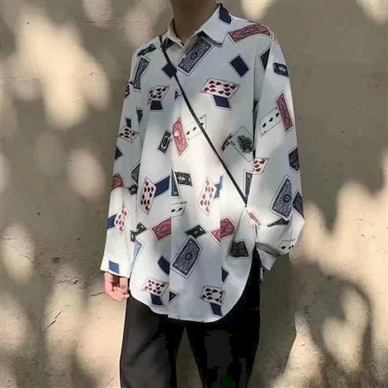 Long sleeve goth shirt with lightning design for men and women, featuring a retro Harajuku hip-hop style in black and white.