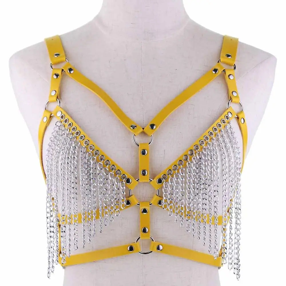 Leather Chain Harness Body Chain Bra Goth Punk Sexy Chain Top Women Body Jewelry Summer Festival Fashion Rave Outfit