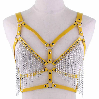 Leather Chain Harness Body Chain Bra Goth Punk Sexy Chain Top Women Body Jewelry Summer Festival Fashion Rave Outfit