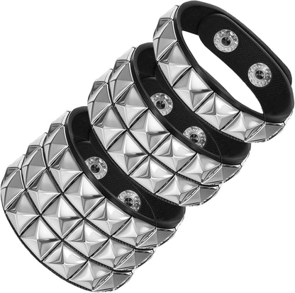 YUXIANLB edgy punk rock spiked bracelet set with three adjustable cuffs and wristbands for emo and goth style.
