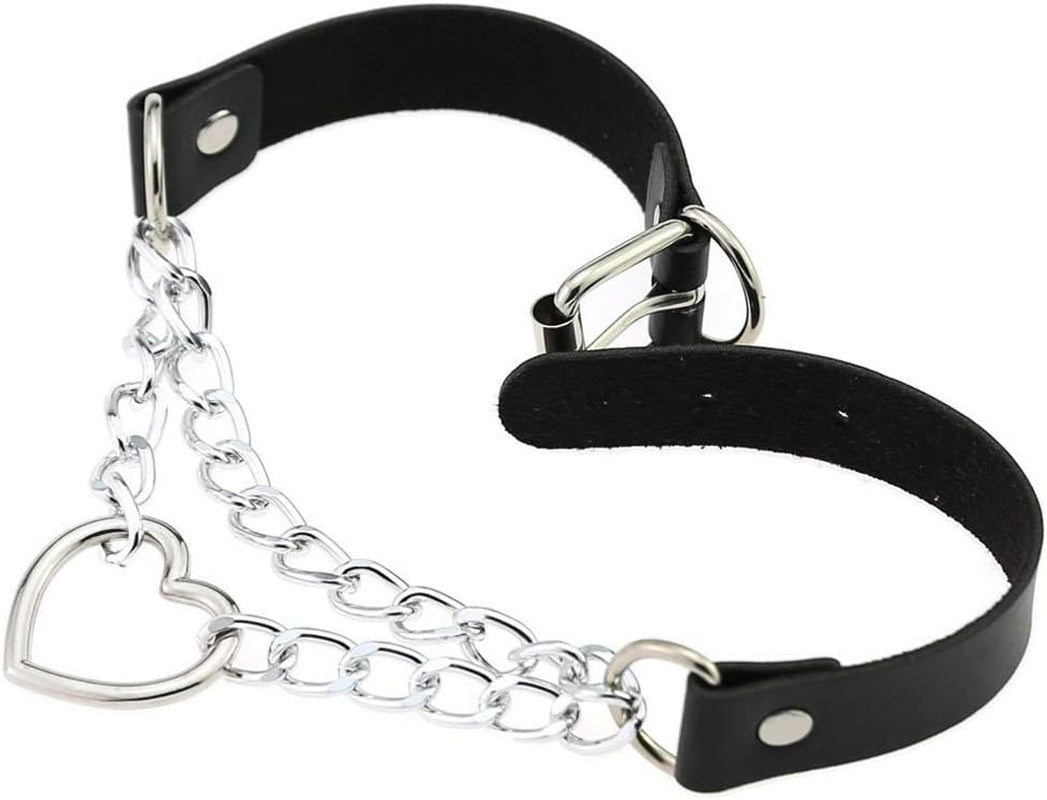 Eylun women's gothic heart leather choker necklace with punk rock style pendant, featuring black leather and metal details.
