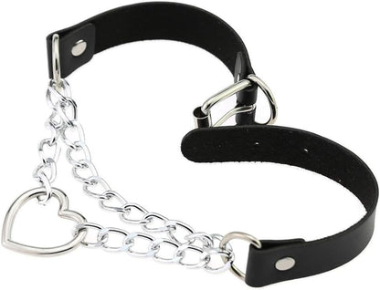 Eylun women's gothic heart leather choker necklace with punk rock style pendant, featuring black leather and metal details.