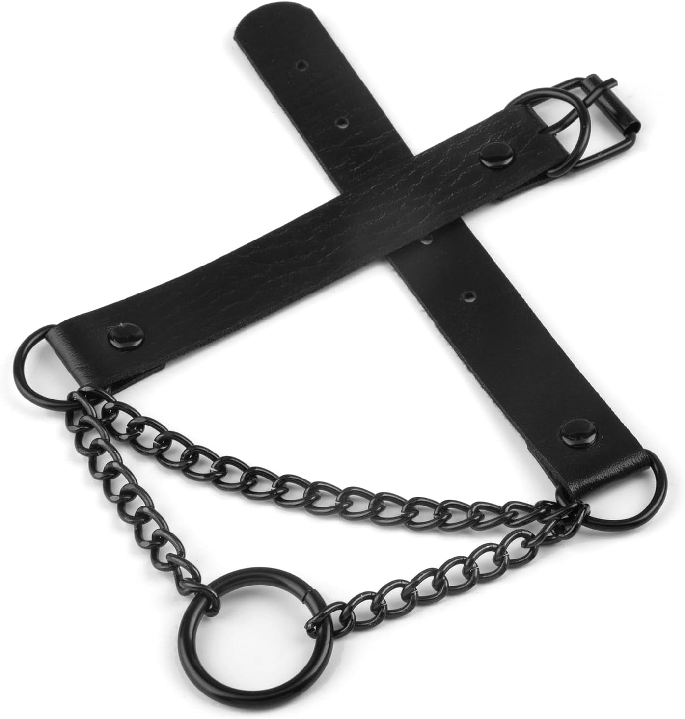 Black Gothic Leash and Collar Set, Leather Chain Necklace Punk Rock Body Chain Belt Fashion Jewelry for Halloween