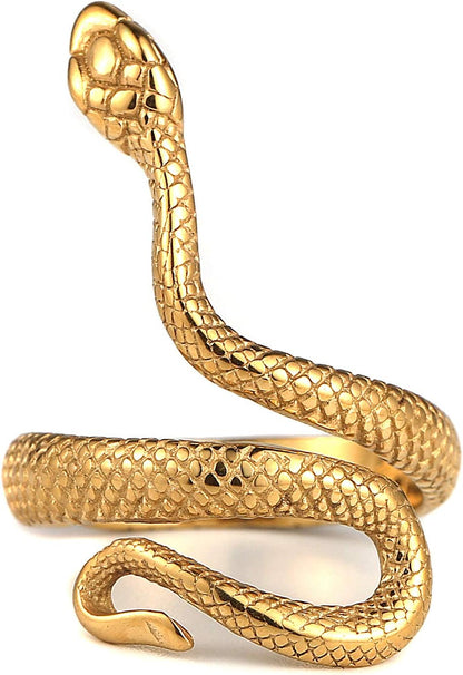 Gothic snake ring for men and women, made of stainless steel, featuring a detailed snake design, retro animal jewelry by HZMAN