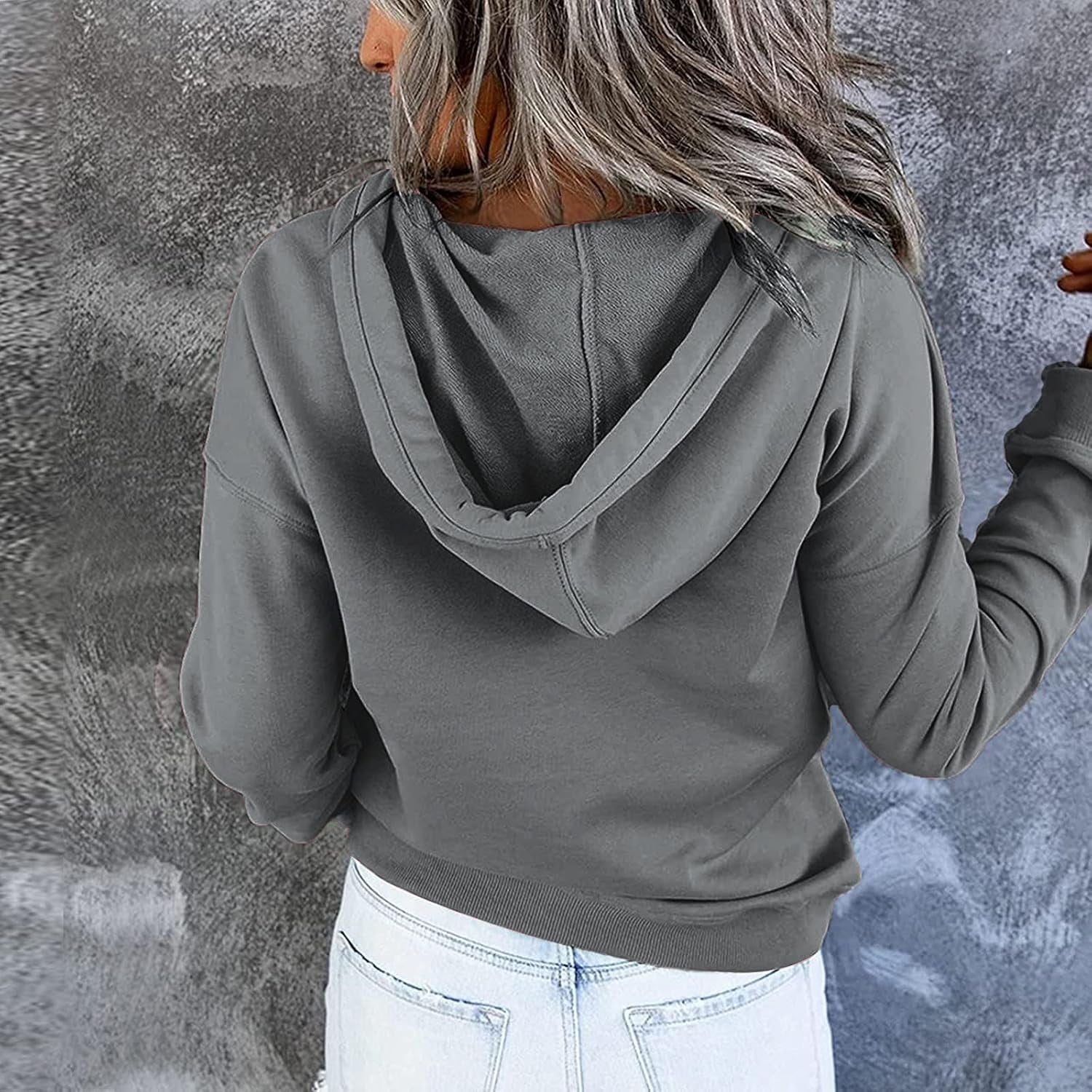 Women’s hooded sweatshirt with pocket and letter print, stylish fall pullover by PressureDen.store, casual and comfortable clothing