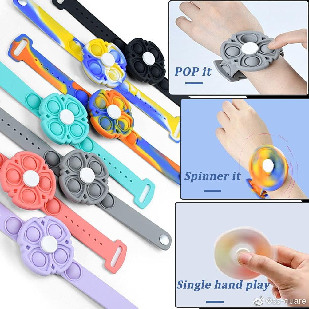 Adjustable Pink Fidget Spinner Bracelet - Pop It Bubble Sensory Toy for Kids