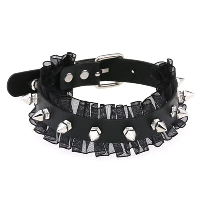 Harajuku sexy heart rivets PU leather goth punk choker necklace with chunky design, ideal for trendy girls and Y2K fashion styles.