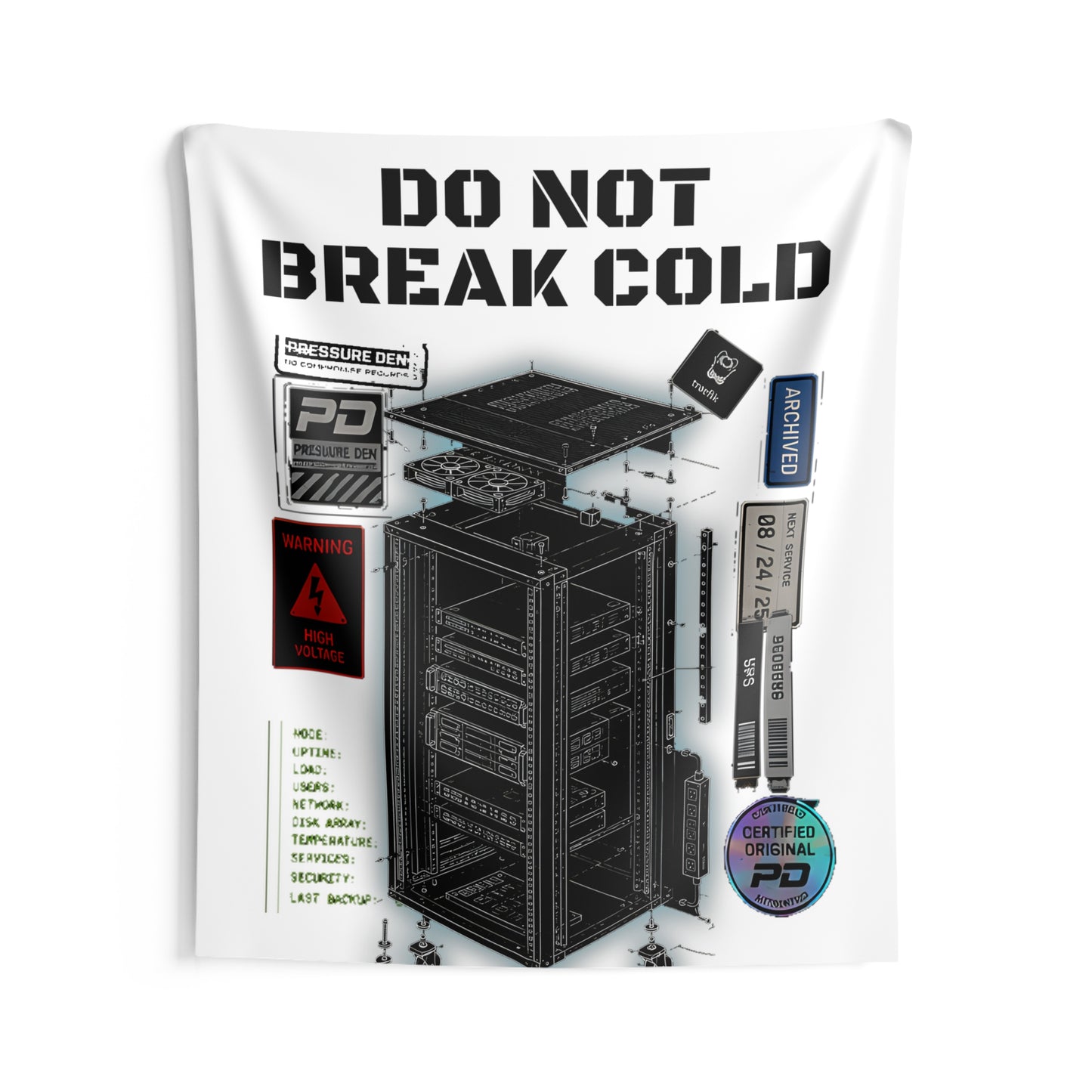 Do Not Break Cold Server Rack Wall Tapestry — Tech Blueprint Decor