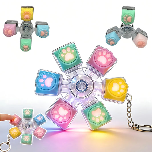 Cat Paw Clicker Keychain with LED Light - Stress Relief Fidget Toy for Anxiety - Portable and Fun!