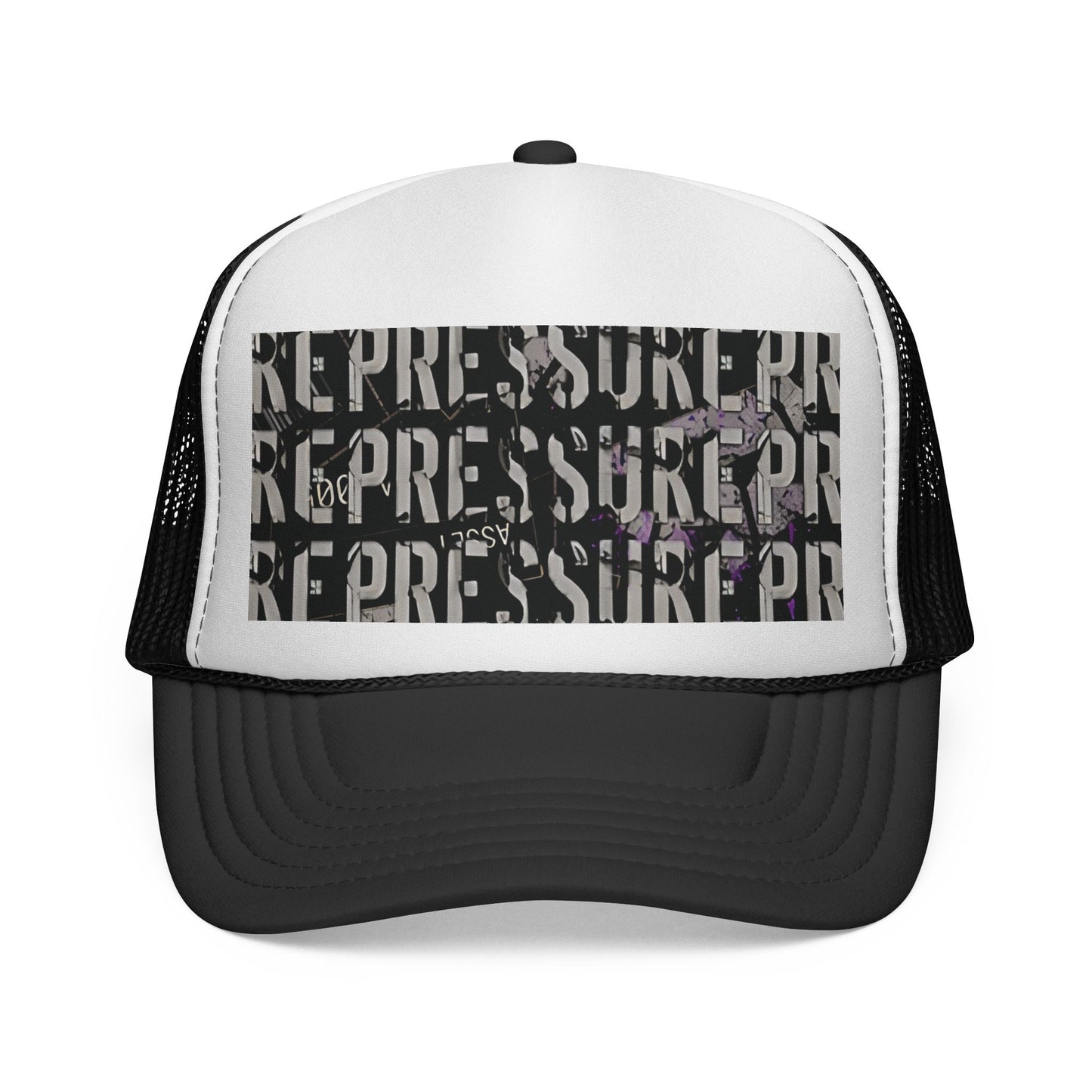 Repressure Retro Trucker Cap — Distressed "REPRESSURE" Graphic Mesh Hat