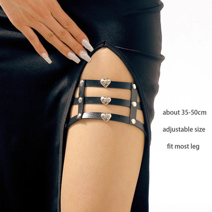 Sexy Leather Heart Belt Elastic Leg Thigh Garter Girl Women Harness Goth Accessories Black Gothic Rivet Punk Anklet