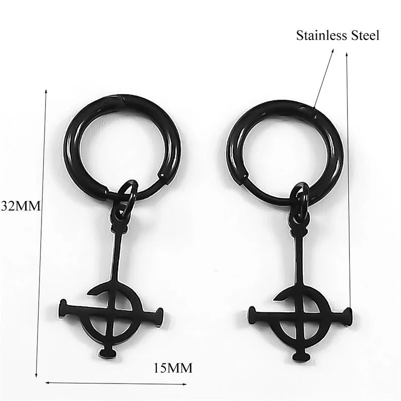 Gothic Ghost BC Nameless dangle earrings featuring stainless steel ghoul band, pope mask, and crucifix design.