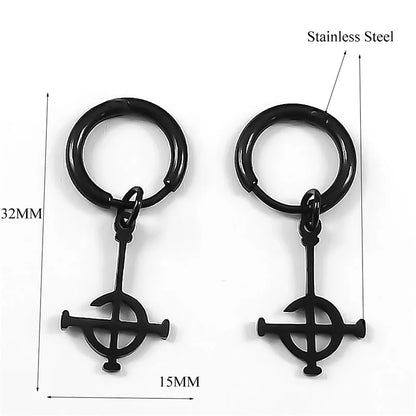 Gothic Ghost BC Nameless dangle earrings featuring stainless steel ghoul band, pope mask, and crucifix design.