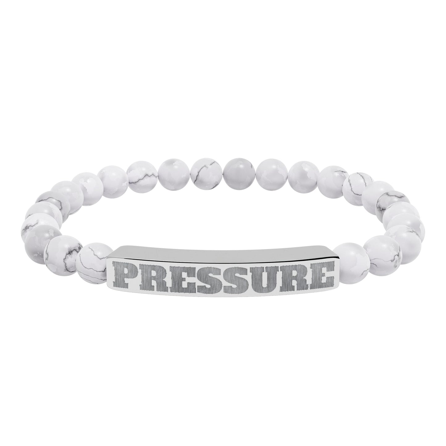 Engraved 'PRESSURE' Natural Stone Stretch Bracelet — Beaded Bar Bracelet for Men & Women