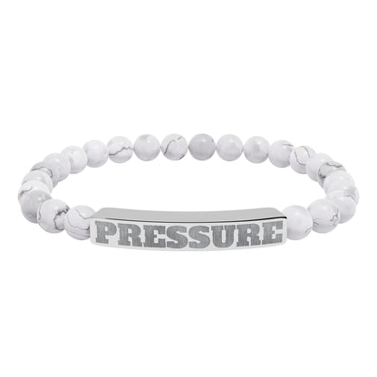 Engraved 'PRESSURE' Natural Stone Stretch Bracelet — Beaded Bar Bracelet for Men & Women