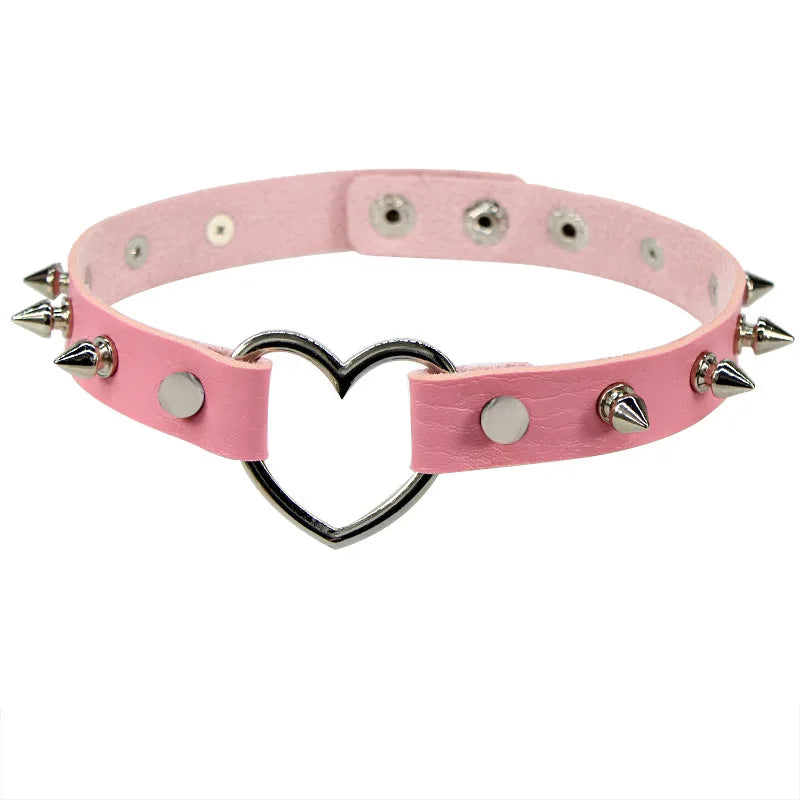 Sexy Goth Choker Necklace Men Punk Rock Heart Geometry PU Necklace for Women Choker Gothic Bondage Goth Jewelry Chocker Neck
