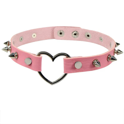 Sexy Goth Choker Necklace Men Punk Rock Heart Geometry PU Necklace for Women Choker Gothic Bondage Goth Jewelry Chocker Neck