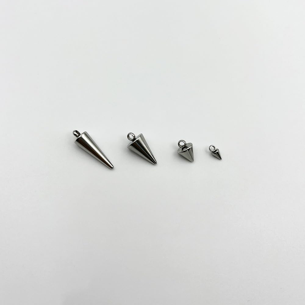 about 48Pcs 4 Size Spike Beads Stainless Steel Charms Cone Pendants Gothic Charms for Jewelry Making Necklace Bracelet Earrings DIY Craft