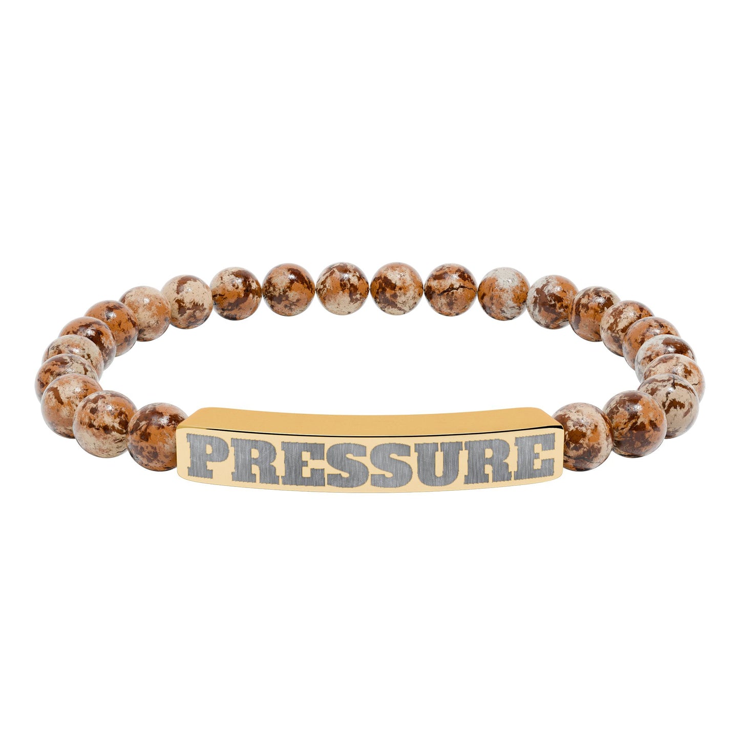 Engraved 'PRESSURE' Natural Stone Stretch Bracelet — Beaded Bar Bracelet for Men & Women