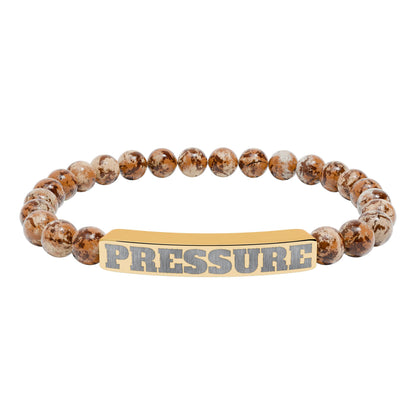 Engraved 'PRESSURE' Natural Stone Stretch Bracelet — Beaded Bar Bracelet for Men & Women