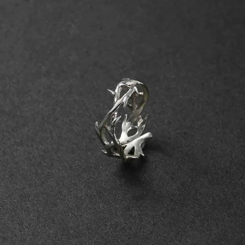 Vintage goth thorny rose couple rings in stainless steel with punk design, suitable for men and women, ideal Y2K gift.