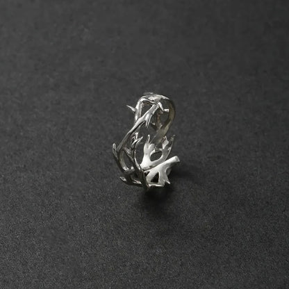 Vintage goth thorny rose couple rings in stainless steel with punk design, suitable for men and women, ideal Y2K gift.