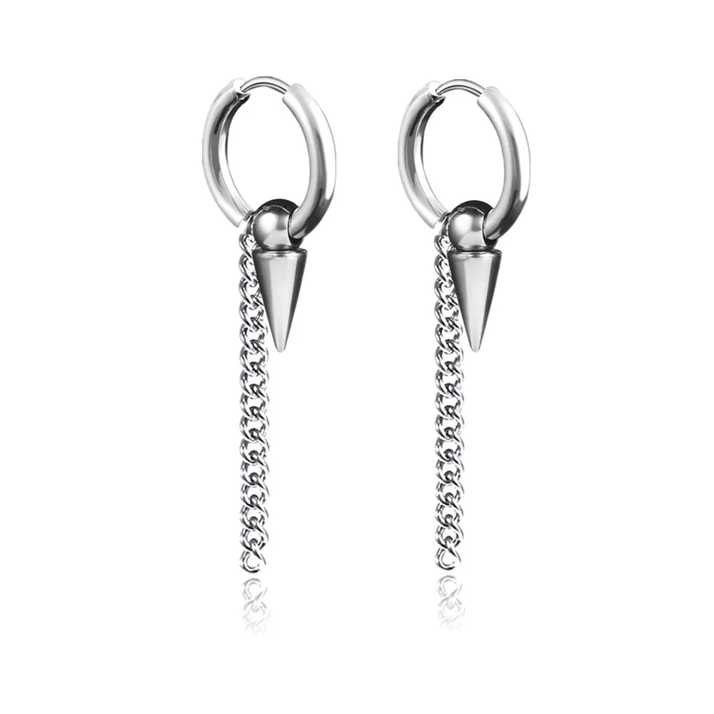 New Punk Stainless Steel Chain Hoop Earrings for Women Men 2021 Trendy Goth Pop Hip Hop Pendants Ear Jewelry Accessories Earring