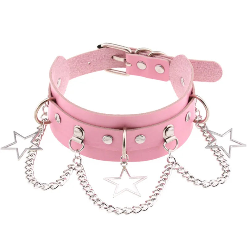 Harajuku sexy heart rivets PU leather goth punk choker necklace, trendy Y2K chunky jewelry for girls.