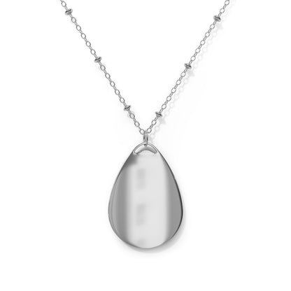 Oval Pendant Necklace — 'PRESSURE DEN' Floral Logo Engraved Teardrop Necklace