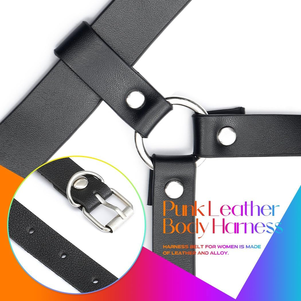 Black Waist Harness Belt Fashion plus Size Leather Harness Belts Goth Chest Body Belt for Women