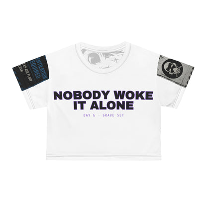Nobody Woke It Alone Crop Tee (AOP) — VIOLET