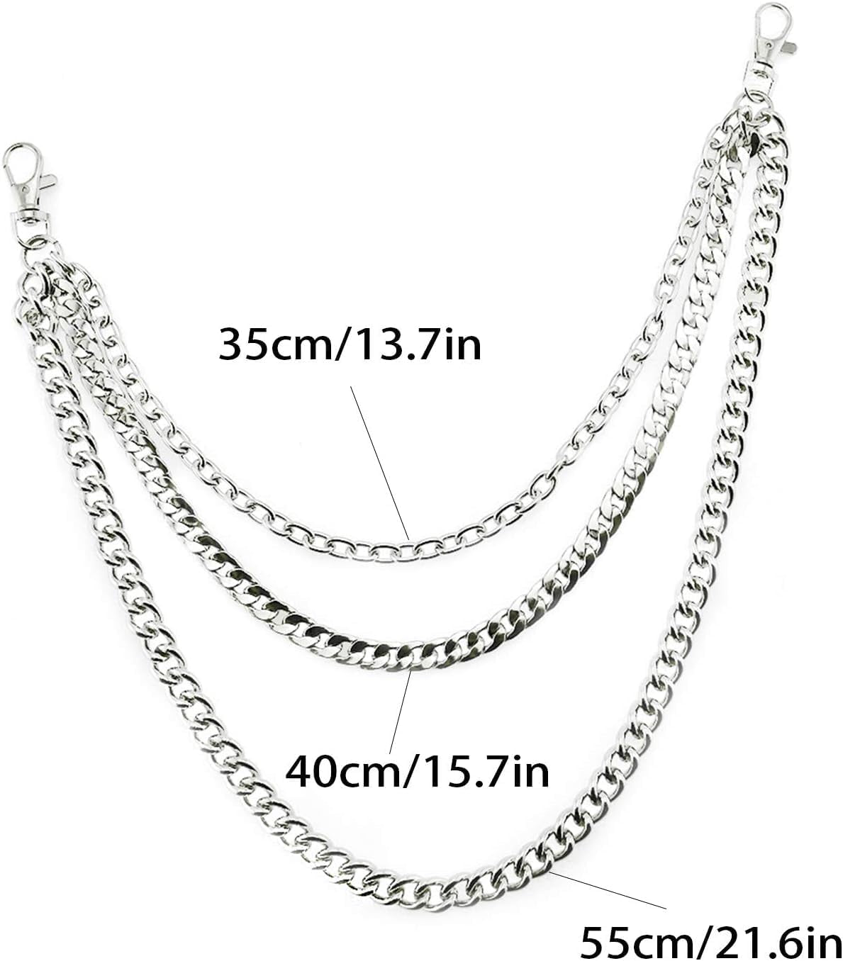Pants Chain Trousers Chain Belt Chain Wallet Chain Pocket Chain Hip Hop Punk Jeans Chain Key Chain Goth Accessories for Eboy Egirl Women Men (Silver Chain/3)