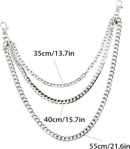Pants Chain Trousers Chain Belt Chain Wallet Chain Pocket Chain Hip Hop Punk Jeans Chain Key Chain Goth Accessories for Eboy Egirl Women Men (Silver Chain/3)
