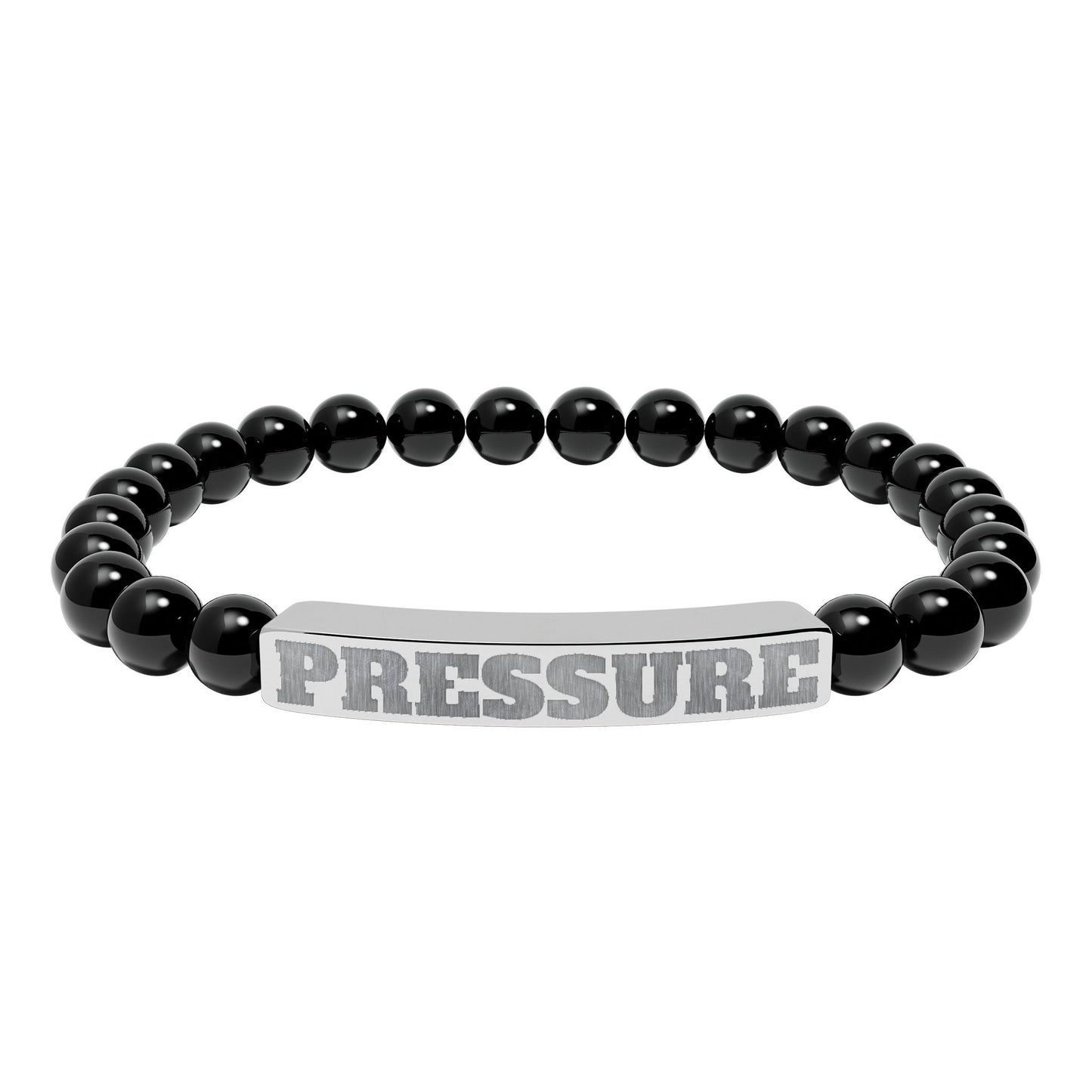 Engraved 'PRESSURE' Natural Stone Stretch Bracelet — Beaded Bar Bracelet for Men & Women
