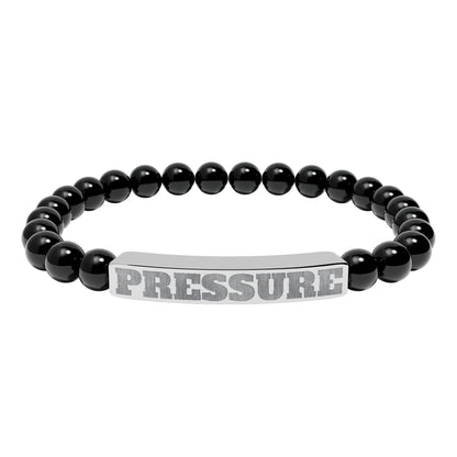 Engraved 'PRESSURE' Natural Stone Stretch Bracelet — Beaded Bar Bracelet for Men & Women