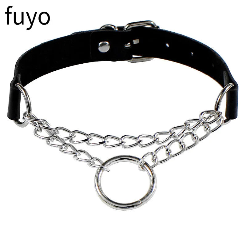 Sexy Goth Choker Necklace Men Punk Rock Heart Geometry PU Necklace for Women Choker Gothic Bondage Goth Jewelry Chocker Neck