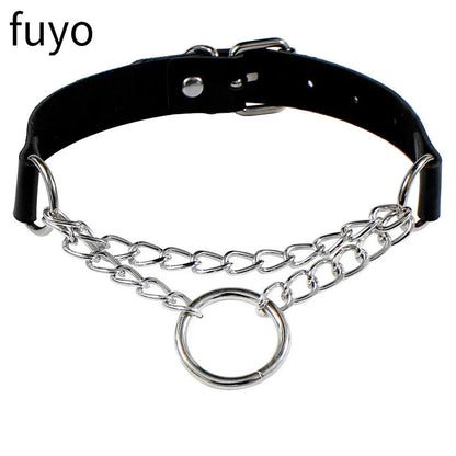 Sexy Goth Choker Necklace Men Punk Rock Heart Geometry PU Necklace for Women Choker Gothic Bondage Goth Jewelry Chocker Neck