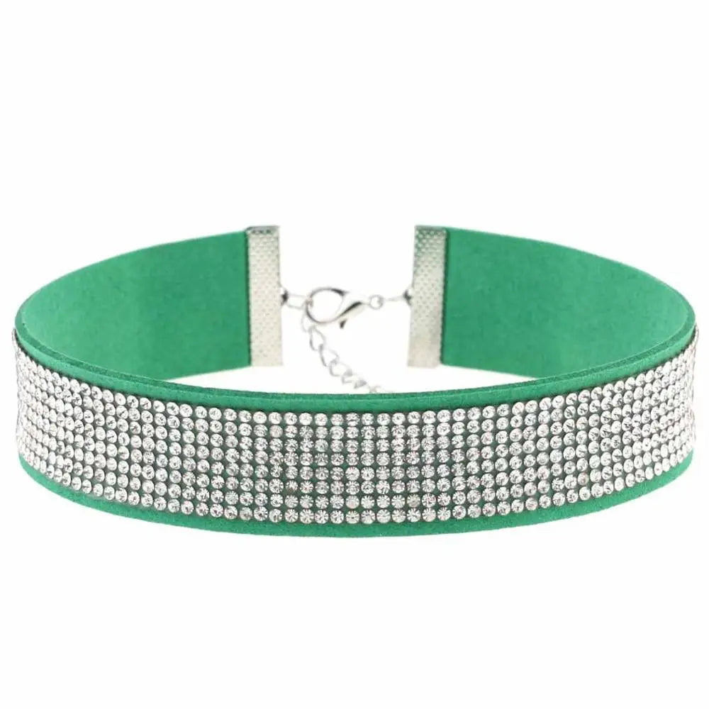 Trendy Harajuku crystal choker necklace with gothic black PU leather collar, perfect for punk fashion enthusiasts